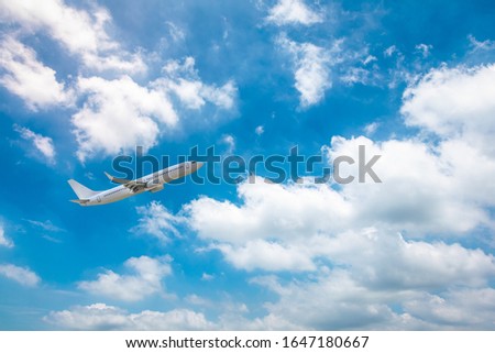 High-altitude airplane and beautiful sky in spring