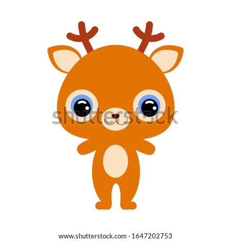 Cute baby deer. Cartoon character for decoration and design of the album, scrapbook, baby card and invitation. Forest animal. Flat vector stock illustration on white background