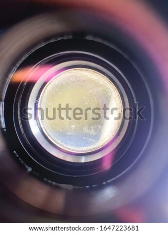 Camera lens with lens reflection. Inside the object.