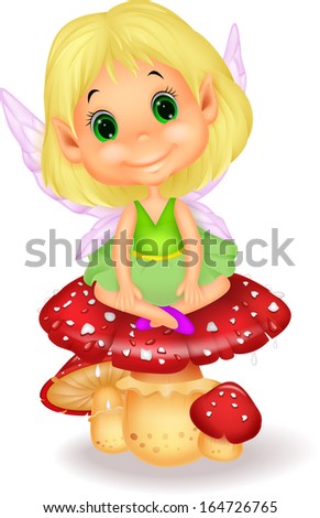 Cute fairy sitting on mushroom