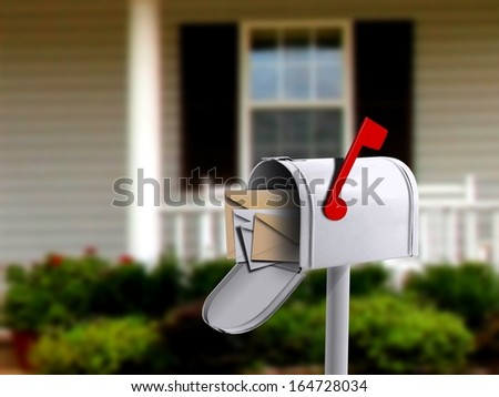 White Mail Box in Front of a House Royalty-Free Stock Photo #164728034