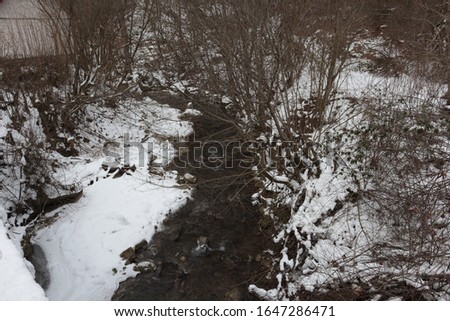 winter snow-covered mountain stream of water