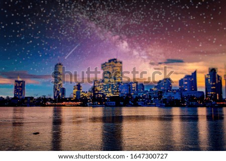 beautiful sky line at night and starry sky 