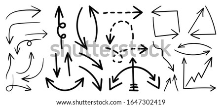 Arrows hand drawn doodle vector set. Sketch arrow design for application, banner, print screen, pen marks, map and typography design guide line.