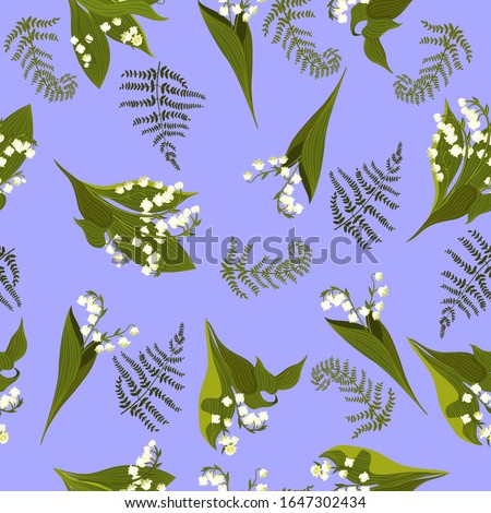 Seamless pattern with lilies of the valley. Vector graphics.