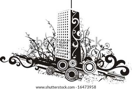 Black and white urban design with ornamental and grunge details. Vector illustration.