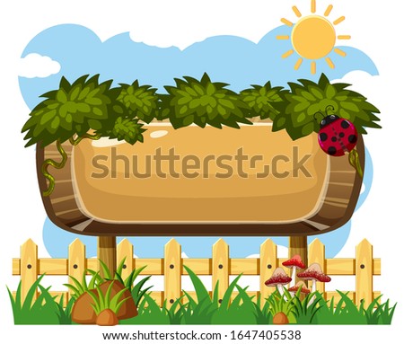 Wooden sign template with ladybug in the park illustration