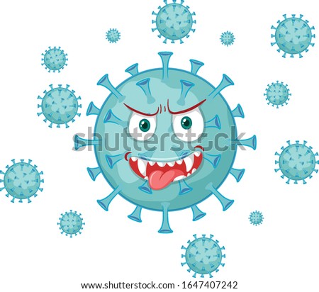 Coronavirus cell with scary face on the big cell illustration