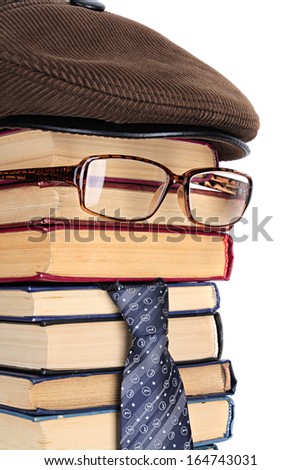 Component of the intellectual: books, eyeglasses, a necktie