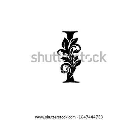 Classic Elegant letter I. Graceful royal style. Calligraphic beautiful logo. Vintage drawn emblem for book design, weeding card, brand name, business card, Restaurant, Boutique, Hotel. 