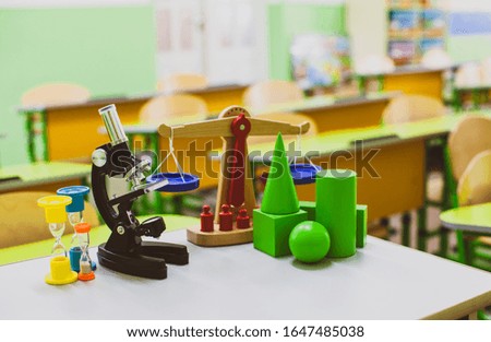 Set of educational tools at elementary school