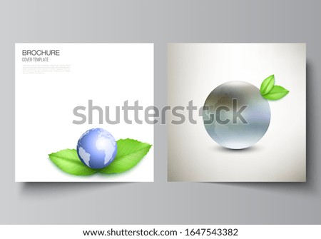 Vector layout of two square format covers design templates for brochure, flyer, cover design, book design, brochure cover. Save Earth planet concept. Sustainable development global business concept.