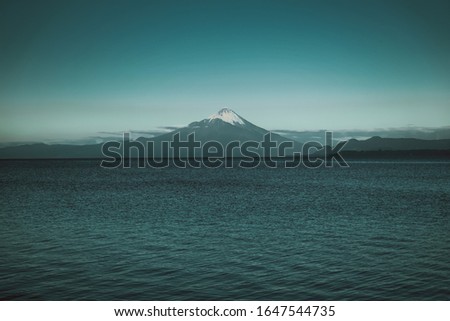 lake and mountains volcano in chile amazing view