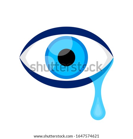 eyes blue and tears cry graphic isolated on white, eyes look simple shape, eyeball and teardrop sign for vision sight and optical care concept, eyes and tear drops clip art, illustration crying eyes