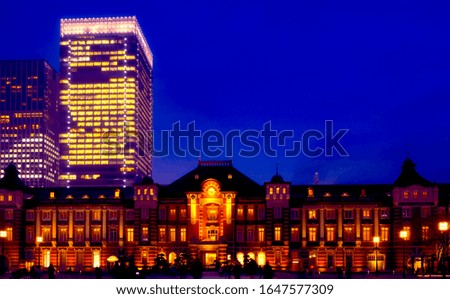 Night scene of Tokyo station in Japan 