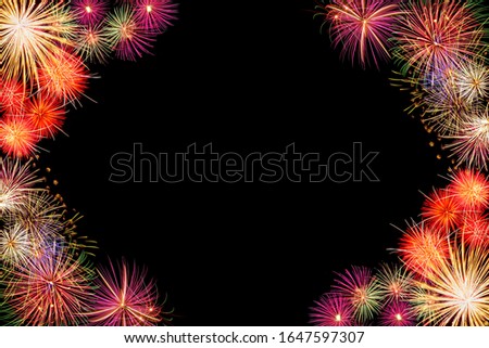 Beautiful firework picture frame on black background
