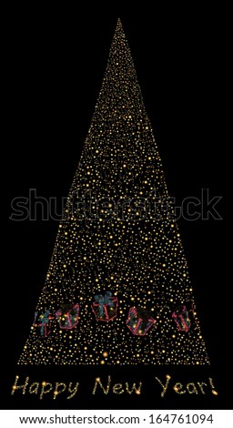 Abstract light and glow christmas tree on black background
