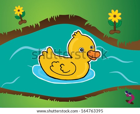 swimming yellow duckling