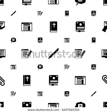 page icons pattern seamless. Included editable filled Bible, Pen, Knowledge, wireframe, SEO copywriting, Scrapbooking, layout, Paperclip icons. page icons for web and mobile.