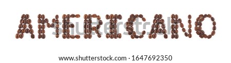 High resolution roasted coffee beans arranged in letters on white background for coffee menus or cafe signs