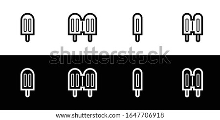 Popsicle icon set. Flat design symbol collection isolated on black and white background. Double popsicle. Classic ice cream stick. 