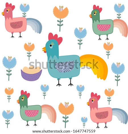 Cartoon chicken with cute patterns