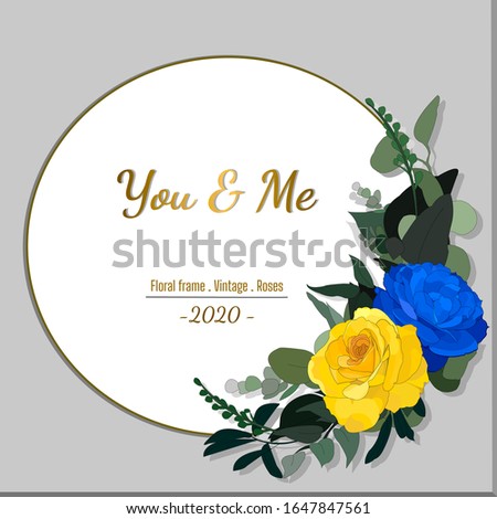 Greeting card or invitation card with beautiful rose flower and frame. Vector illustration.
