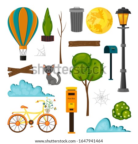 Set of urban objects for your design on a white background. Cartoon style. Vector illustration