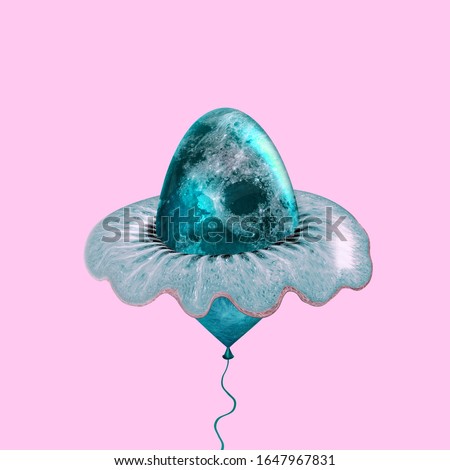 Contemporary art. Concept planet earth jelly fish on pink background. Party balloon.