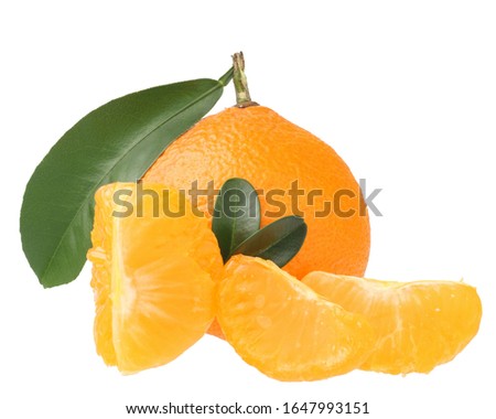 Tangerine and slices isolated on the white background