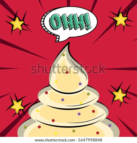 Ice cream cone with a comic expression. Pop art illustration - Vector