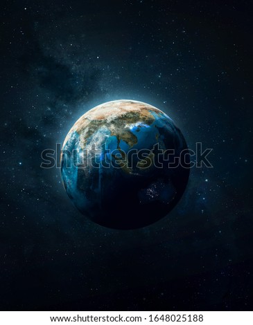 Planet Earth in dark outer space. Civilization. Elements of this image furnished by NASA Royalty-Free Stock Photo #1648025188