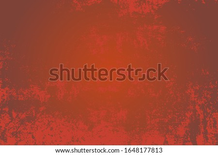 Red aged grainy messy template. Distress urban used texture. Grunge rough dirty background. Brushed color paint cover. Renovate wall scratched backdrop. Empty aging design element. EPS10 vector.