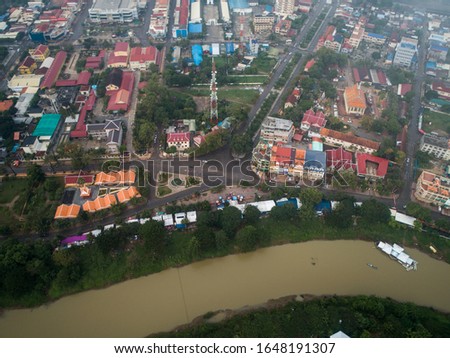Drone and aerial photography of Sangker River, Battambang Province- Cambodia