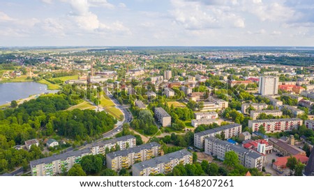Beautiful Aerial view photo from flying drone panoramic on Siauliai and the city church on a sunny summer day Siauliai, Lithuania. (series)