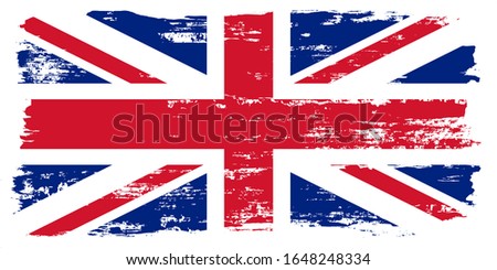 Flag of Great Britain, of the United Kingdom and Northern Ireland with grunge texture, brush stroke background, UK flag Vector template for english study schools