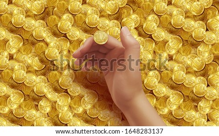 Hand and Russian Coins. Ten rubles. The Gold.