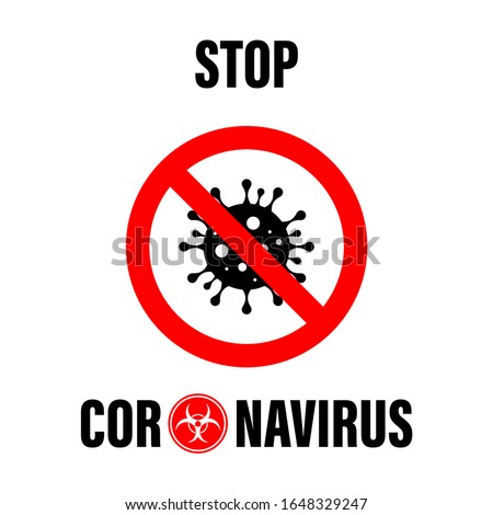 Coronavirus Icon with Red Prohibit Sign, Covid-2019, 2019-nCoV Novel Coronavirus Bacteria. No Infection and Stop Coronavirus Concepts. Dangerous Coronavirus Cell in China, Wuhan. Isolated Vector Icon Royalty-Free Stock Photo #1648329247