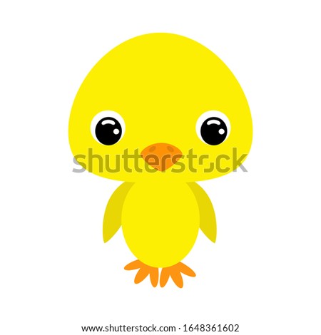 Cute baby chicken. Cartoon character for decoration and design of the album, scrapbook, baby card and invitation. Flat vector stock illustration on white background