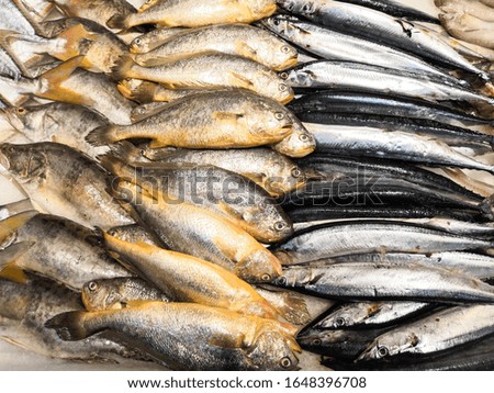 An aerial shot of a fresh sea fish sold in a supermarket in Beijing, China