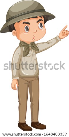Boy wearing safari outfit on white background illustration