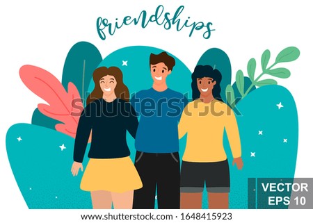 Friendship. Young. Flat style. Concept. For your design.
