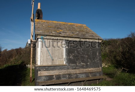 Old Cliff Top Lookout Hut at Cadgwith on the South West Coast Path Between Lizard Point and Coverack in Rural Cornwall, England, UK 