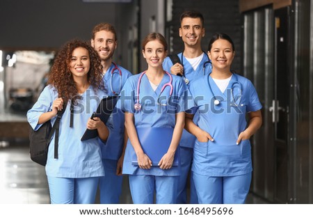 Group of students in corridor of medical university Royalty-Free Stock Photo #1648495696