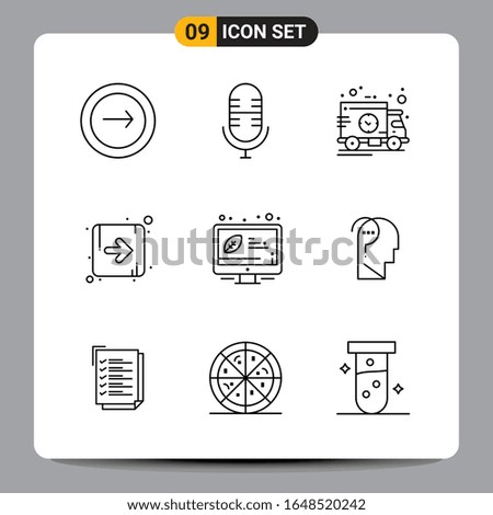 9 Black Icon Pack Outline Symbols Signs for Responsive designs on white background. 9 Icons Set.