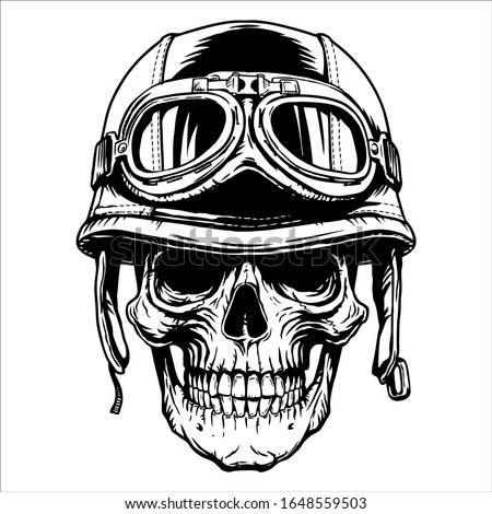 Skull in retro motorcyclist helmet.… Stock Photo 356223047 - Avopix.com