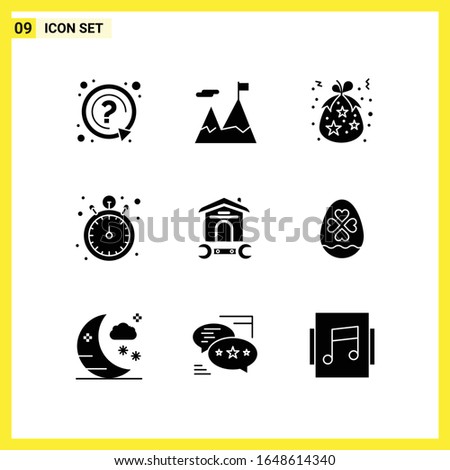 9 Icon Set. Simple Solid Symbols. Glyph Sign on White Background for Website Design Mobile Applications and Print Media.