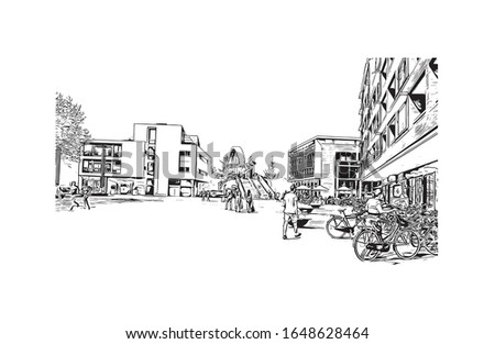 Building view with landmark of Maastricht is a city and a municipality in the southeast of the Netherlands. Hand drawn sketch illustration in vector.
