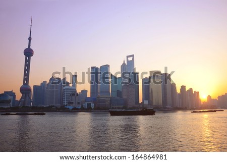 Shanghai morning before sunrise with city skyline