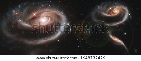 The concept of clairvoyance. A piercing look into the future against the starry sky. Paranormal abilities, clairvoyance, divination. Elements of this image are provided by NASA. Banner.
